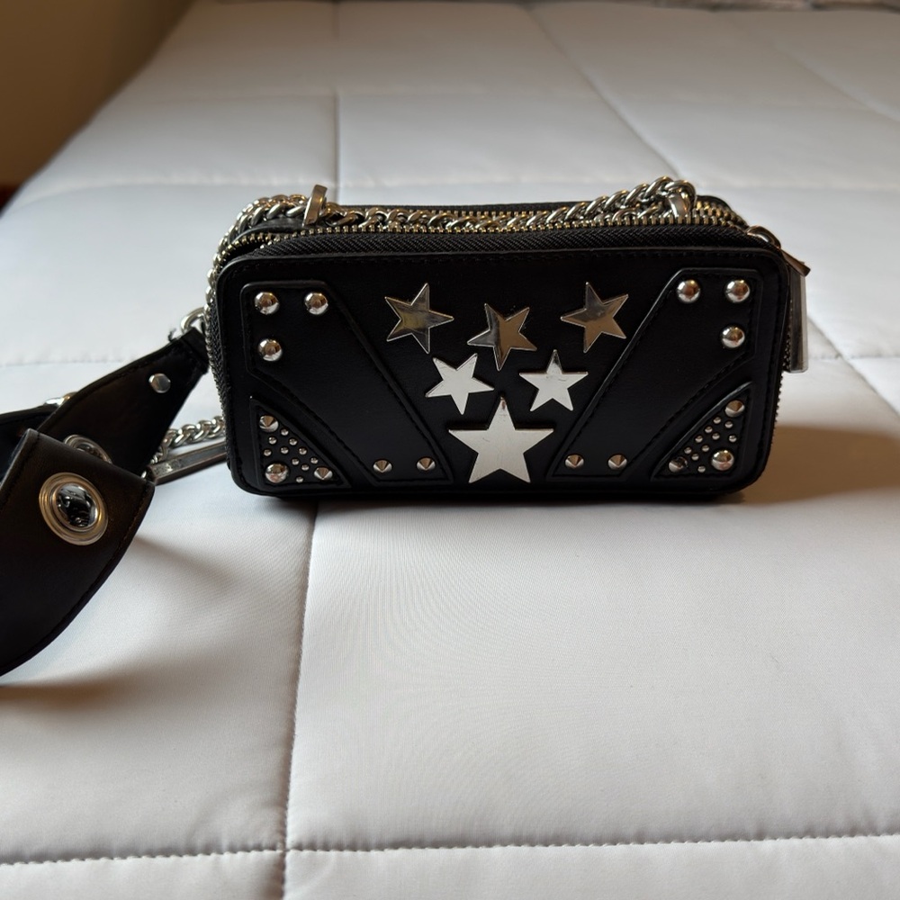 Nasty Gal Black and Silver Star Crossbody Bag